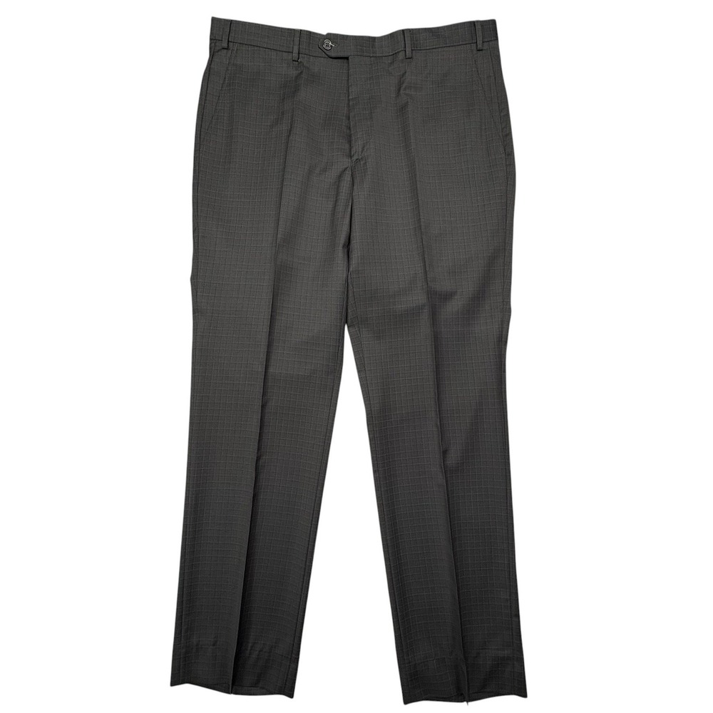Santorelli Romeo Dress Trousers Mens 38 Charcoal Gray Check Flat Front Italy